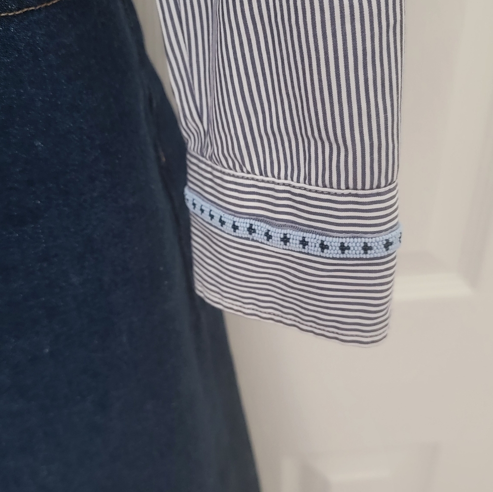 MAXMARA Beaded Accent Western Striped Shirt - Picture 8 of 9